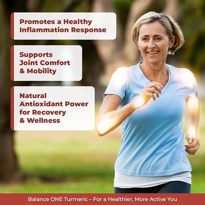 Balance ONE Turmeric Extract 1000mg with Max Strength 95% Curcuminoids - Turmeric Curcumin Supplement for Joint Comfort &amp Antioxidant Support - Ginger Extract and BioPerine - 1 Month Supply
