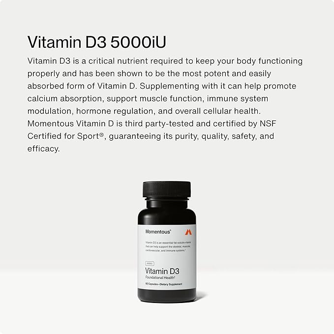 Momentous Omega-3 Fish Oil 1600 mg &amp Vitamin D3 Supplement - Daily Omega-3 Supplement for EPA &amp DHA &amp 5000 IU Capsules to Support Foundational &amp Joint Health - NSF Certified GMO-Fre