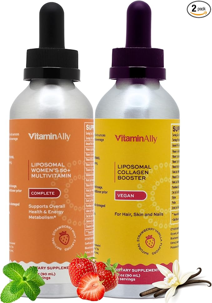 Women's 50+ Health and Beauty Liposomal Liquid Multivitamin Bundle | Non-GMO | Sugar Free | Gluten Free | Liquid Collagen Booster | Hair Skin and Nails