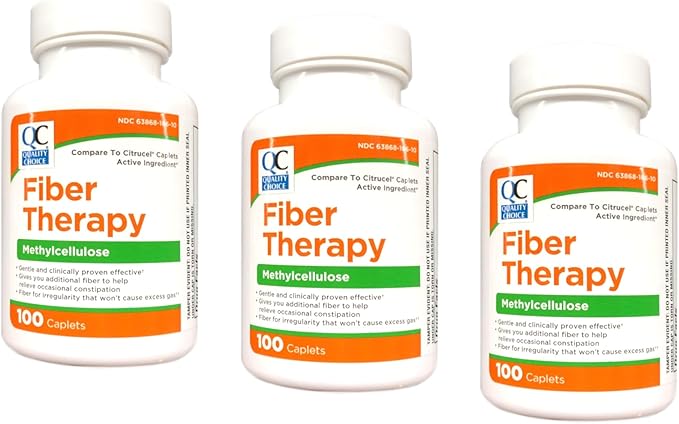 Quality Choice Fiber Therapy for Regularity Methylcellulose 500 mg 100 Caplets Pack of 3