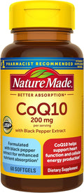 Nature Made CoQ10 200mg per Serving with Black Pepper Extract for Enhanced Nutrient Absorption CoQ10 Supplement for Heart Health Support 60 Softgels 30 Day Supply
