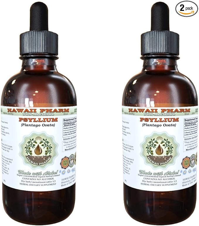 Psyllium Alcohol-Free Liquid Extract Psyllium (Plantago Ovata) Seed Glycerite Natural Herbal Supplement Hawaii Pharm 2x2 fl.oz