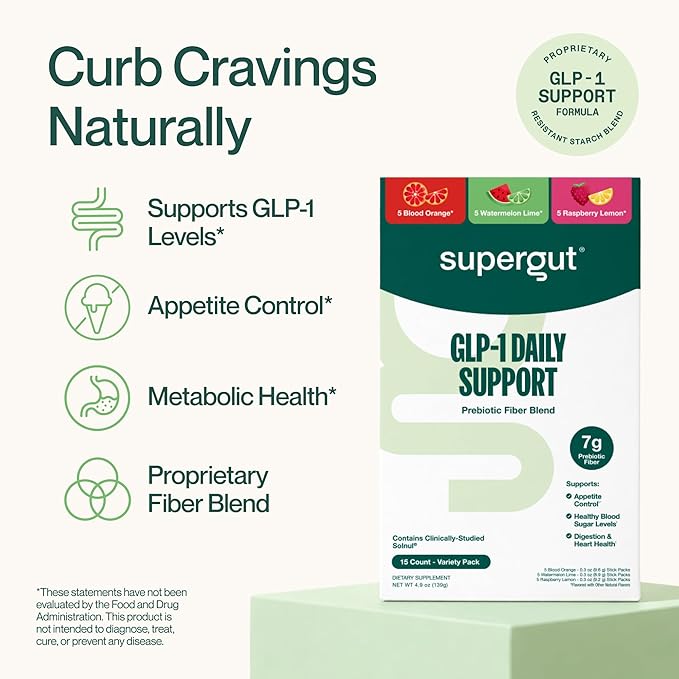 Supergut GLP1 Daily Support Variety Pack - High Fiber GLP-1 Supplement Powder for Women &amp Men - Sugar-Free Drink Mix for Gut Health &amp Digestive Support (15 Servings)