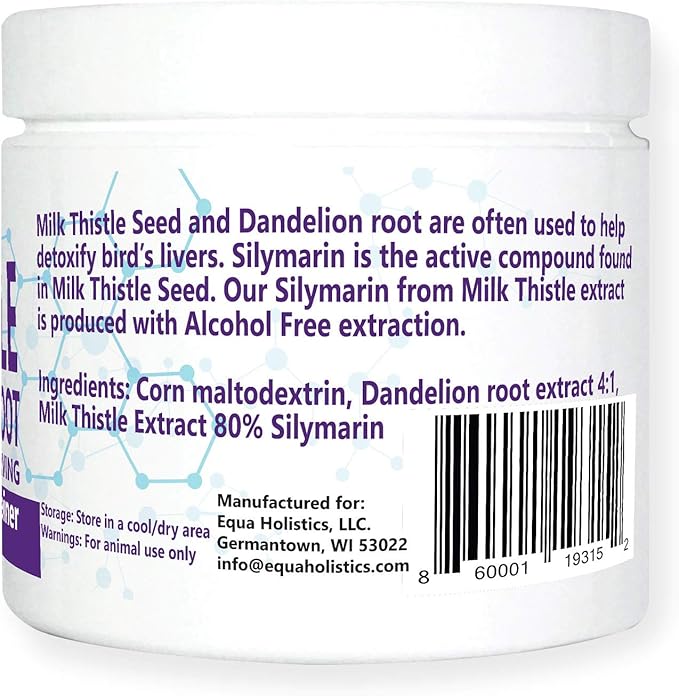 Avian Milk Thistle + Dandelion Root Dietary Supplement for Parrots All-Natural Liver Formula (120 Servings)