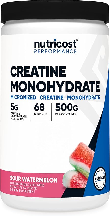 Nutricost Creatine Monohydrate Powder (Sour Watermelon 500 Gram) - Micronized Creatine Supplement Vegan GMO-Free Gluten-Free 68 Servings