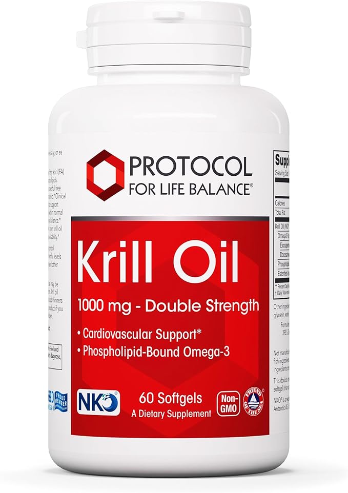 PROTOCOL FOR LIFE BALANCE Krill Oil 1000mg - Extra Strength Krill Oil Supplement - DHA &amp EPA - with Astaxanthin - Support Heart Brain Joints - Non-GMO &amp Halal - 60 Softgels