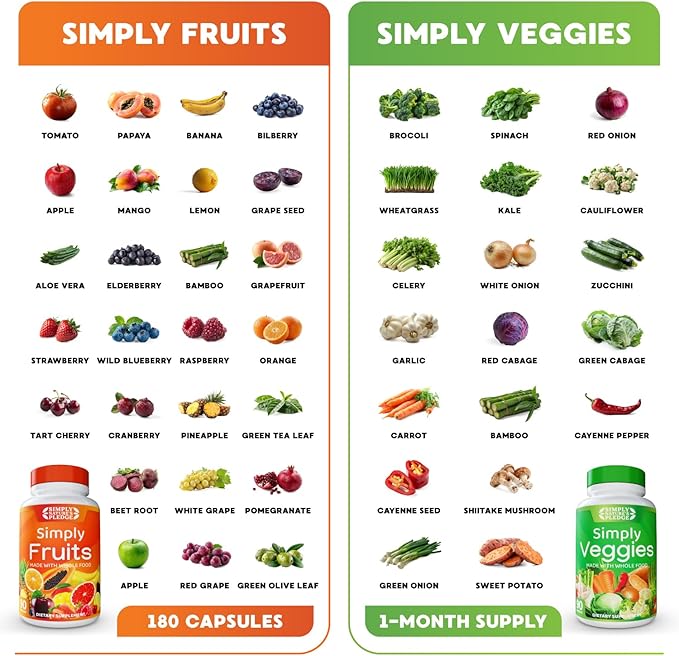 Simply Nature's Pledge - Packed with 42 Different Fruits &amp Vegetables - 3 Month Supply- Made with Whole Food Superfoods - with Aloe Vera – 100% Soy Free - 540 Capsules