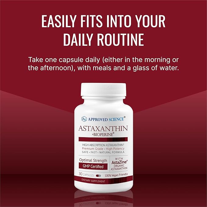 Approved Science® Astaxanthin 12 mg - Extra Strength Antioxidant - Supports Heart Eyes Skin - 30 Vegan Capsules - 1 Month Supply