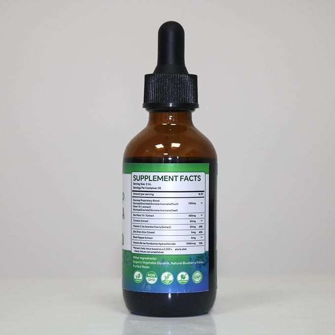 2 Pack Soursop Graviola Leaf Extract Liquid Drops Supplement with Irish Sea Moss &amp Turmeric for Cellular Support Immune System Boost Liver Health Soursop Bitters Liquid 60-Day Supply 4 FL OZ