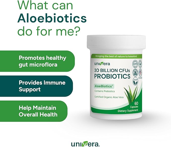 Univera Probiotics for Women Probiotics and Prebiotics 30 Billion CFUs with Organic Aloe Vera -14 Strains Digestive Enzymes for Adults - Vegan AloeBiotics 60ct.