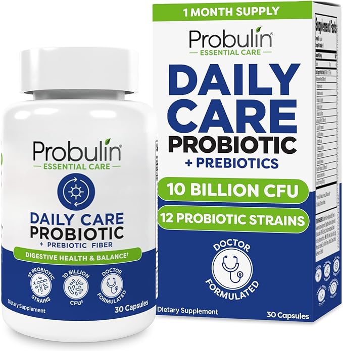 Probulin Daily Care Probiotic Supplement Digestive Gut and Immune Health Support Capsules for Men and Women 10 Billion CFU Vegan 30 Count Bottle