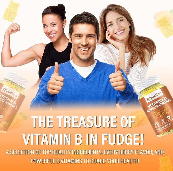 Vitamin B Complex Gummies with BiotinCholine + Inositol Vitamin C + Zinc for Supports Energy Brain Mood Immune Healthy Hair Skin - Natural Mango Flavor - Vegan Diet - 120 Vegan