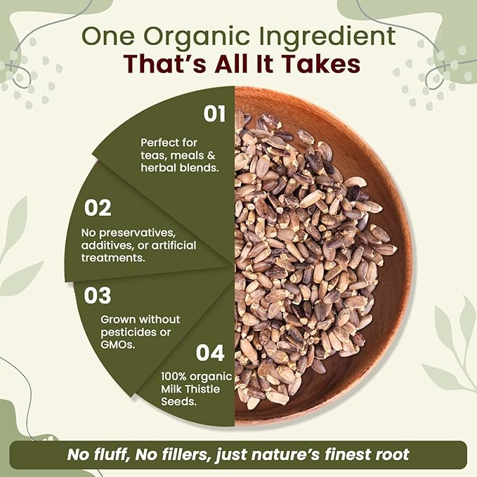 Organic Way Whole Milk Thistle Seeds (Silybum marianum) - Herbal Tea | European Wild-Harvest Organic &amp Kosher Certified Vegan Non GMO &amp Gluten Free USDA Certified Origin - Albania (16 Oz)