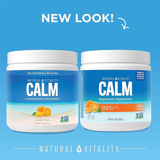 Natural Vitality Calm Magnesium Supplement Anti-Stress Drink Mix Powder Gluten Free Vegan &amp Non-GMO Orange 8 oz