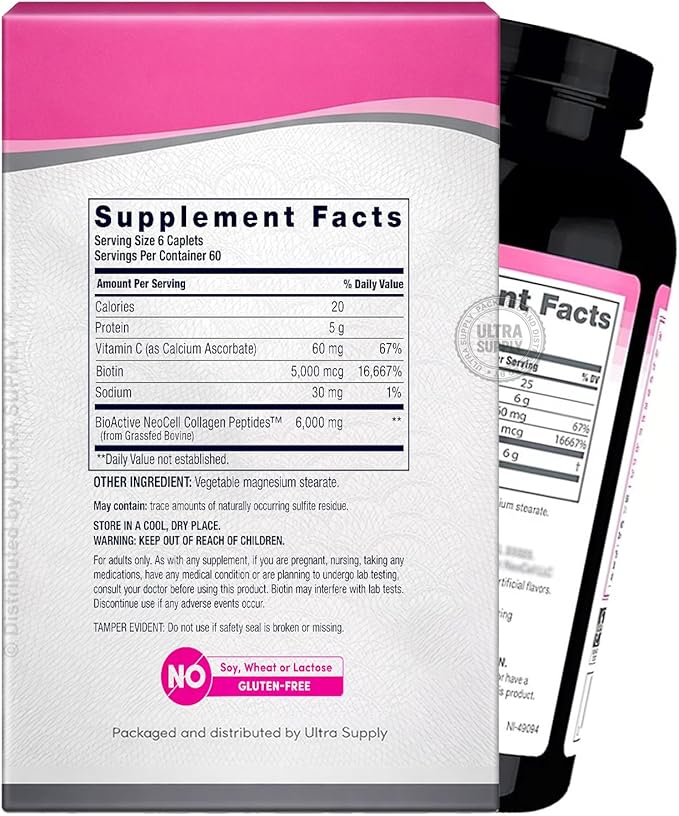 Neo_Cells Grassfed Collagen Peptides 6000mg Caplets with Vitamin C and Biotin (360 Count. Value Pack) for Healthy Hair Skin Nails Support Type 1 &amp 3