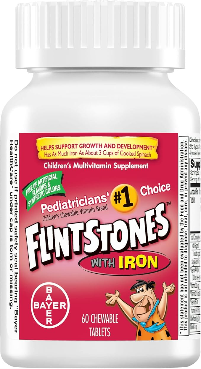 Flintstones Children's Multivitamin Plus Iron Chewable Tablets 60-Count (Pack of 3)