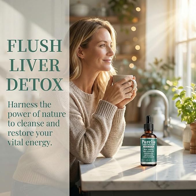 Purelia Liver Restore Drops – Complete Liver Detox Support Supplement with Milk Thistle Dandelion &amp L-Glutathione for Liver Cleanse &amp Digestion Aid Health 2 Fl Oz (1)