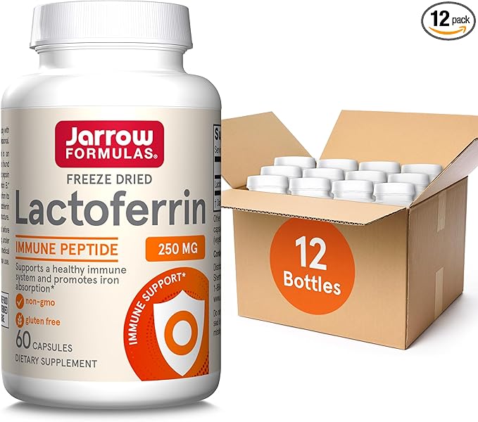 Jarrow Formulas Lactoferrin 250 mg - Immune-Supporting Glycoprotein - for Healthy Immune System Support &amp Iron Absorption - Freeze Dried - Gluten Free - Non-GMO - 60 Capsules (Servings) Pack of 1