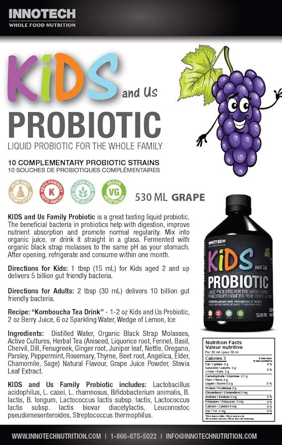 INNOTECH Nutrition: Kids and Us Liquid Probiotic Grape Flavour - 530 ml