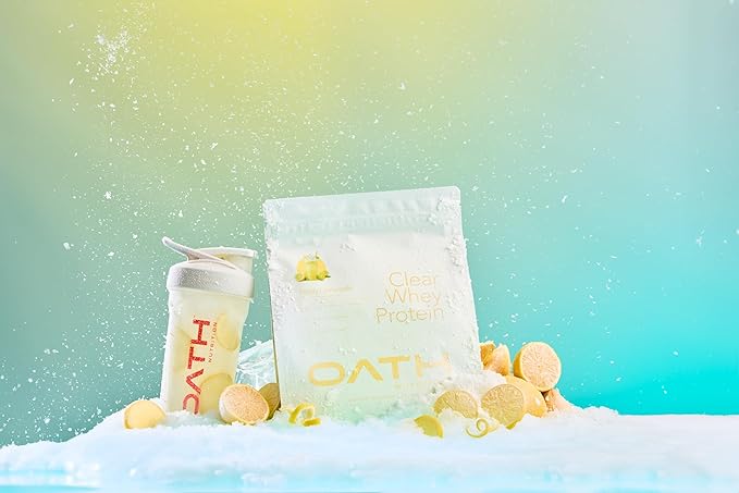 OATH NUTRITION Clear Whey Protein Powder and Insulated Shaker Bottle Frosty Lemonade 20g Complete Protein per Serving Insulated Stainless Steel Water Bottle with Wire Whisk 24-Ounce White