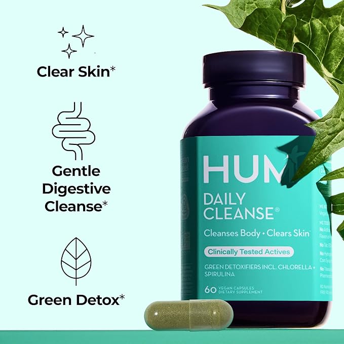 HUM Flatter Me GLP-1 Fiber Daily Cleanse Detox Bundle – Appetite Control Bloating Relief Clear Skin Gut Health &amp Natural Detox with Zinc Spirulina &amp Herbs for Women &amp Men