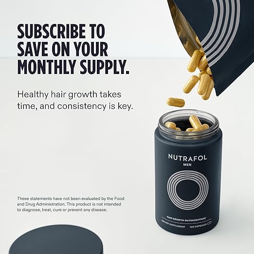 Nutrafol Men's Hair Growth Supplements Clinically Tested for Visibly Thicker Hair and Scalp Coverage Dermatologist Recommended - 1 Month Supply