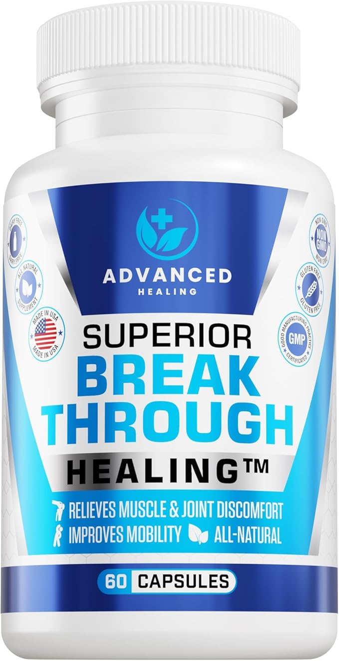 Superior Breakthrough Healing for Ultimate Joint Support Soreness Muscle Aches. Tumeric Based Formulation All Natural Encapsulated Remedy.
