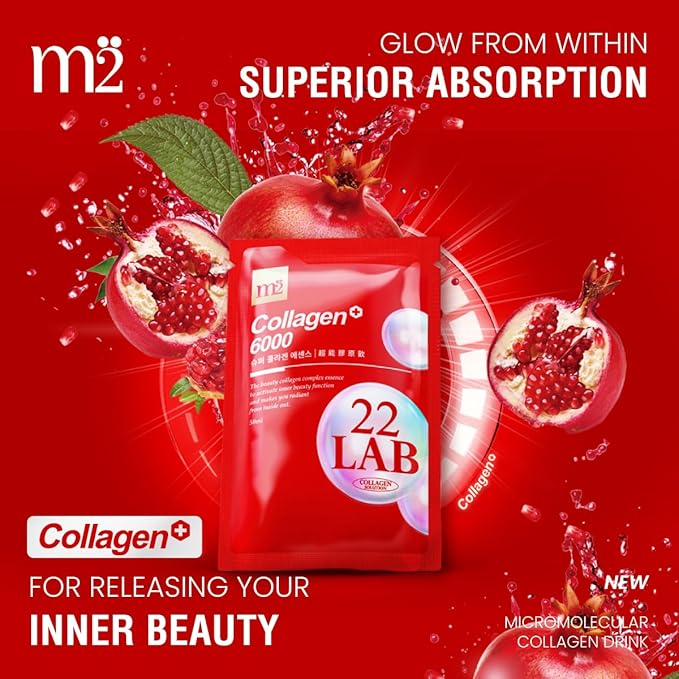 m2 Super Collagen Drink Liquid Super Concentrate 6000mg Dual Peptide Collagen Secrets of Korean Celebs 68% More Collagen After 24 Hours Drink from Pouch No Added Sugar (8pk)