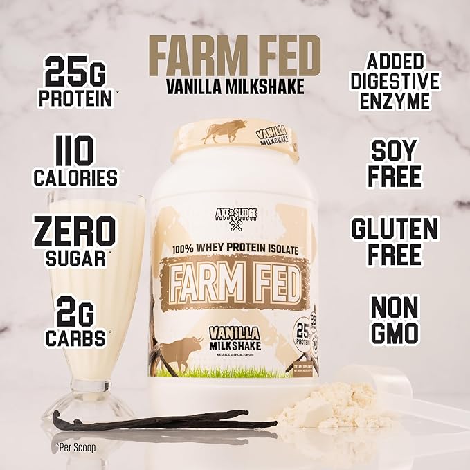 Axe &amp Sledge Farm Fed 100% Whey Protein Isolate | 25g Protein | Low Carb Low Sugar Gluten Free | Protein Powder for Men and Women | Keto | Made in The USA | 28 Servings Vanilla Milkshake