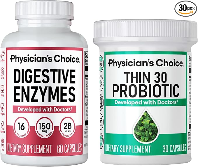 Physician's CHOICE - Beat Bloat + Support Weight Management Bundle: Digestive Enzymes + Thin-30 Probiotic