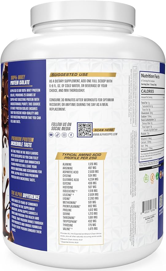 Alpha Supps ISO Low Carb 100% Whey Protein Isolate Powder 25 Grams Per Serving Helps Support Muscle Growth Low Sugar and Gluten Free (Chocolate Peanut Butter 5 lb)