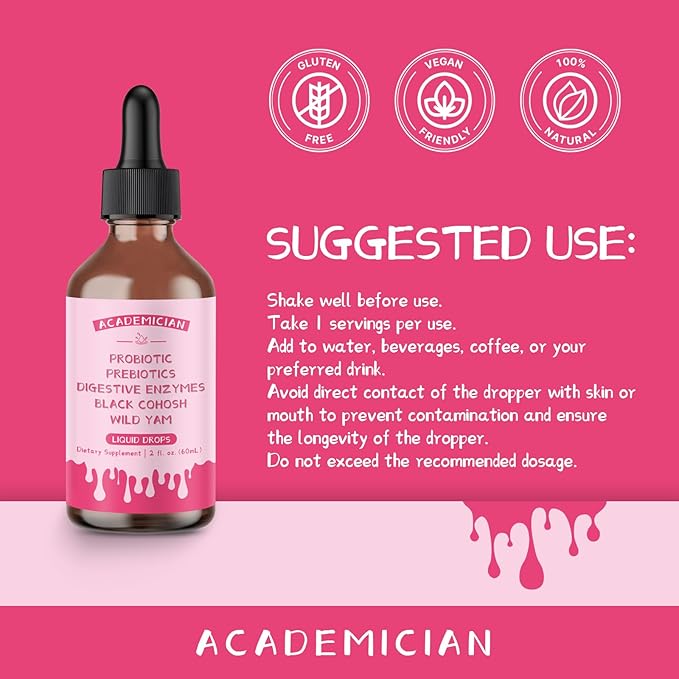 Wild Yam Root Tincture with Prebiotic Liquid Probiotic Digestive Enzyme Black Cohosh Drops - 60ml