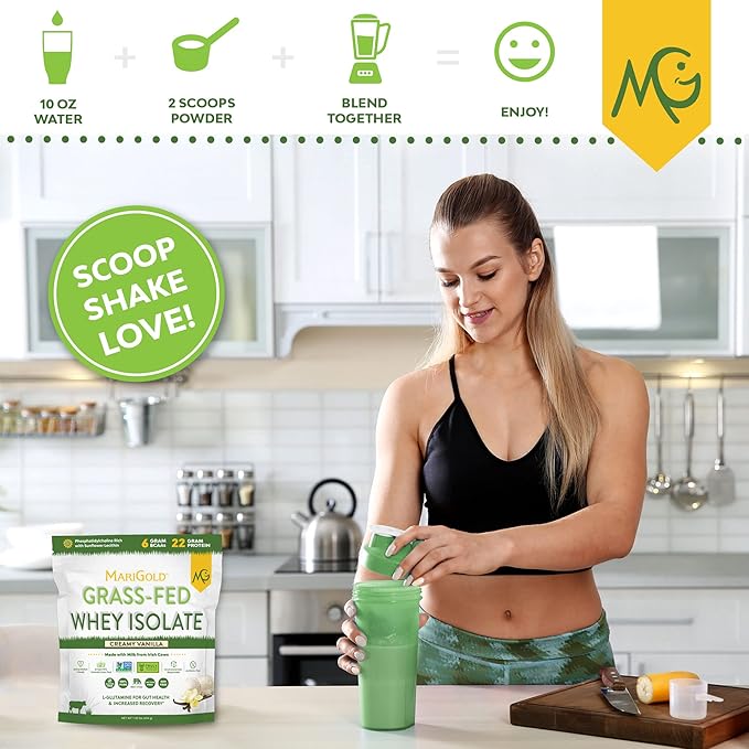 MariGold Grass-fed Whey Protein Isolate Powder - Creamy Vanilla Flavor - 1 Lb Bag | 100% Pure Cold-Processed Micro-Filtered Undenatured Non-GMO rBGH Free Soy Free Gluten Free Lactose Free
