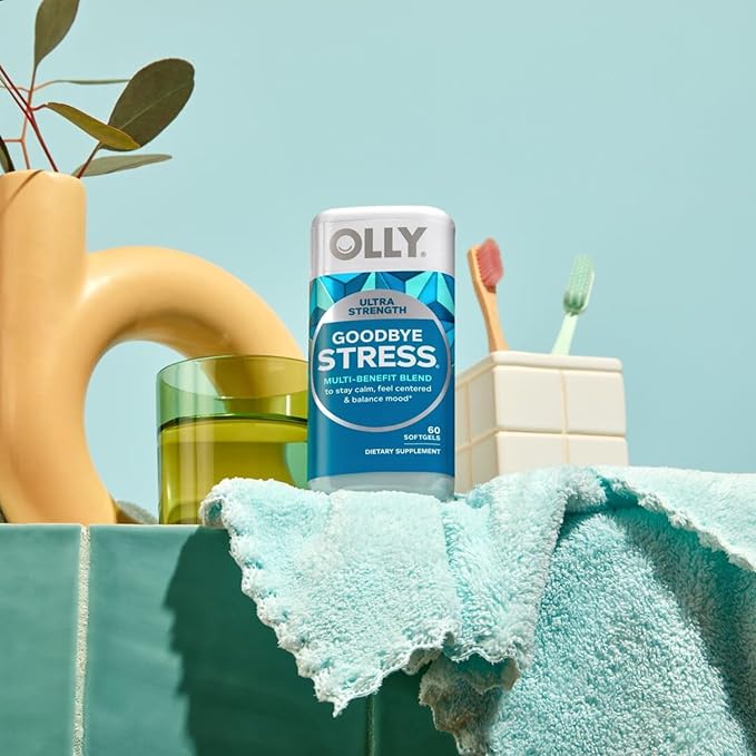 OLLY Ultra Strength Goodbye Stress SoftgelsGABAAshwagandhaL-Theanine and Lemon BalmStress Relief Supplement -60 Count (Pack of 2)
