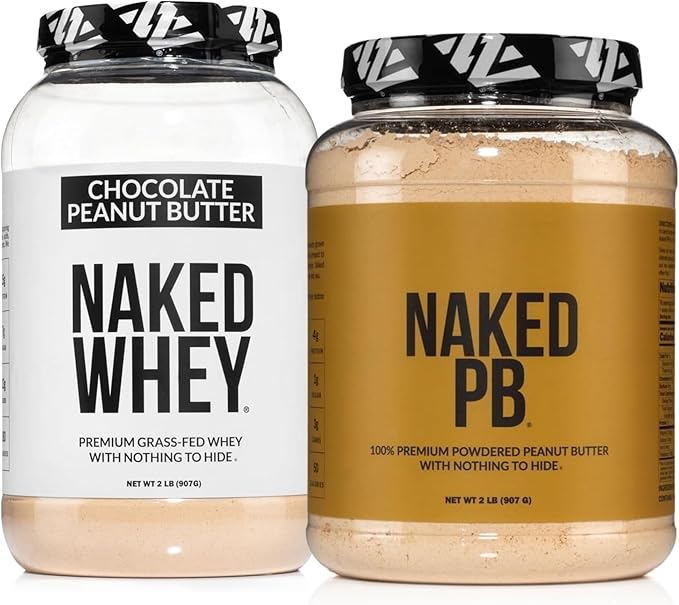 NAKED Whey Chocolate Peanut Butter Protein Powder (21 Servings) + PB Powdered Peanut Butter 2LB (76 Servings) – Grass-Fed Bulk Non-GMO Gluten Free Soy Free Vegan