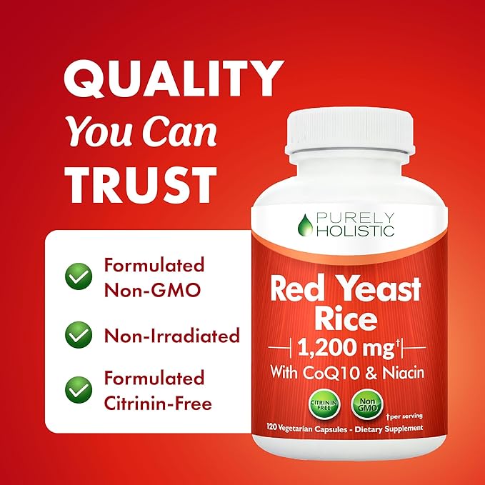 Red Yeast Rice with CoQ10 Supplement | Healthy Cholesterol Levels &amp Heart Health Support | Extra Strength Red Yeast Rice 1200 MG (600 MG Per Capsule) with Monakolin K | No Citrinin Non-GMO | 120