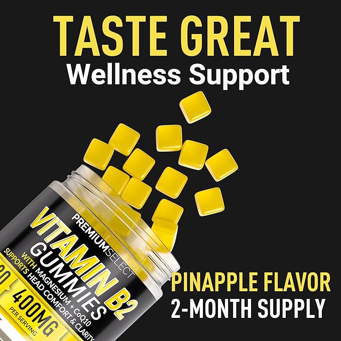 Vitamin B2 Gummies Riboflavin 400mg – 120 Gummies with Magnesium CoQ10 &amp Vitamin B2 for Adults – Sugar Free B2 Vitamin 400mg for Energy Head Comfort &amp Nervous System Support