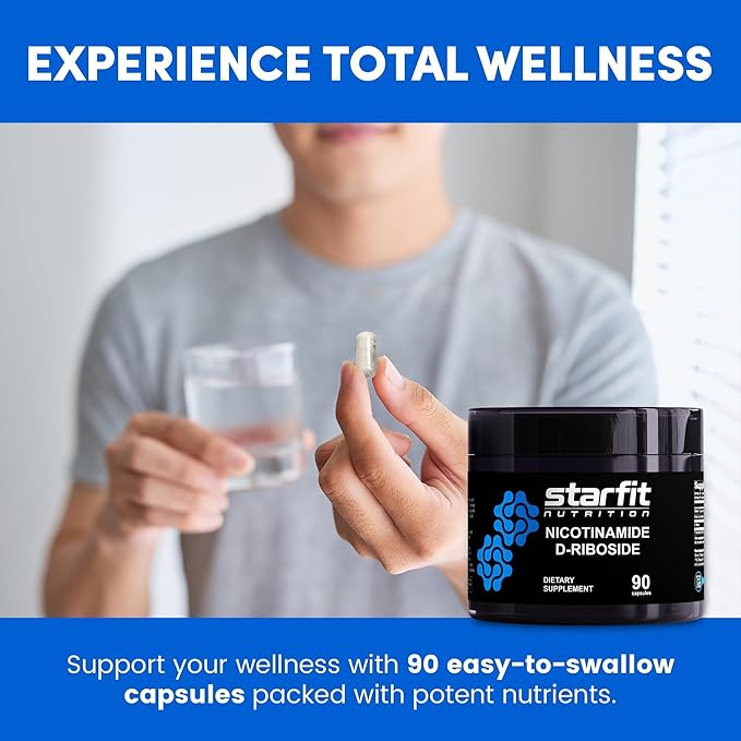 STARFIT - Nicotinamide D-Riboside (2 Pack) Booster NAD+ Energy &amp Focus Supplement Anti-Aging Cellular Support Total 180 Capsules