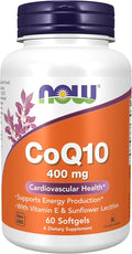 NOW Foods Supplements CoQ10 400 mg Pharmaceutical Grade All-Trans Form produced by Fermentation 60 Softgels