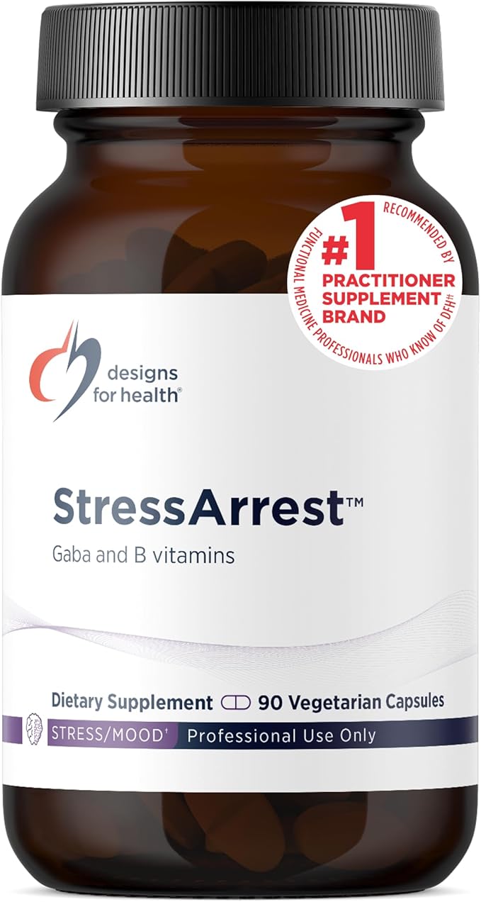 Designs for Health StressArrest - 300mg GABA with Glycine Pantothenic Acid + Niacinamide (Vitamin B3) to Promote a Calm Stress Response - Non-GMO Gluten Free Supplement (90 Capsules)