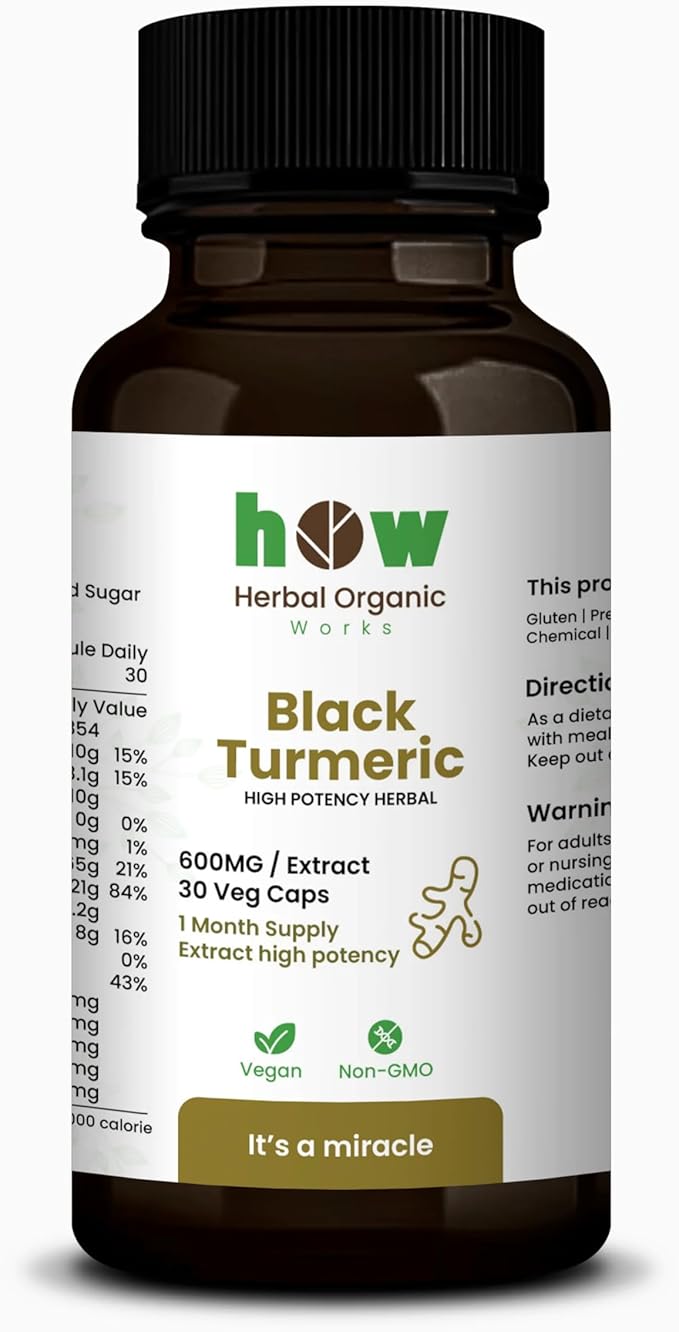 Black Turmeric Capsules Natural Herbal Supplement with Antioxidant Support | Helps Maintain Calm Comfort &amp Daily Wellness | 30 Plant-Based Capsules