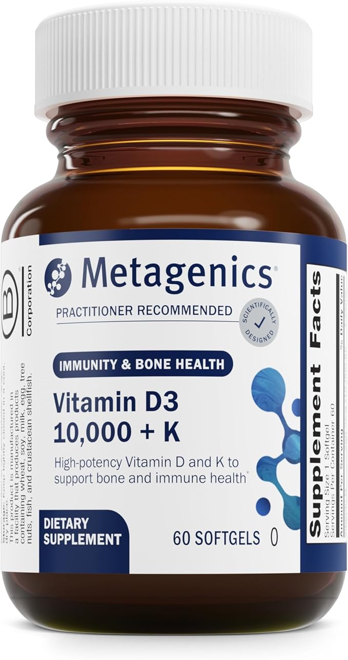 Metagenics Vitamin D3 10000 + K (60 Softgels) &amp UltraFlora Control Probiotic (30 Servings) - Supports Bone &amp Heart Health - Aids Healthy Body Composition