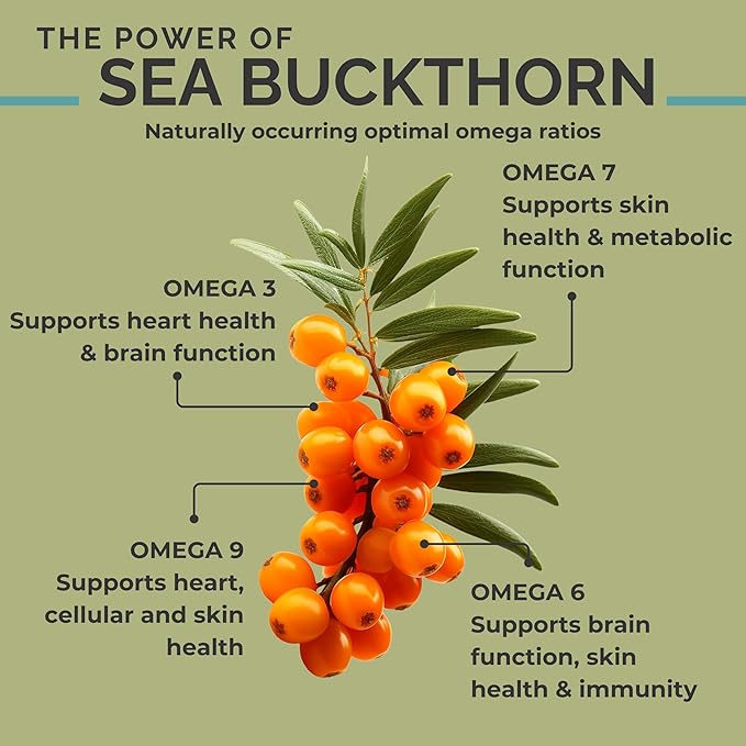 SeabuckWonders Organic Sea Buckthorn Oil Omega-7 Complete 60 Softgels 30 Day Supply with Omega 3 6 &amp 9 Supports Hair Skin &amp Nails Overall Health &amp Wellness