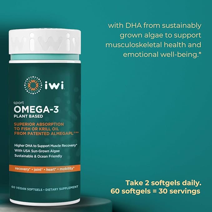 iwi Omega-3 Sport &amp Heart Omega-3 Bundle 30 Servings Vegan Plant-Based Algae Omega 3 Krill &amp Fish Oil Alternative No Fishy Aftertaste