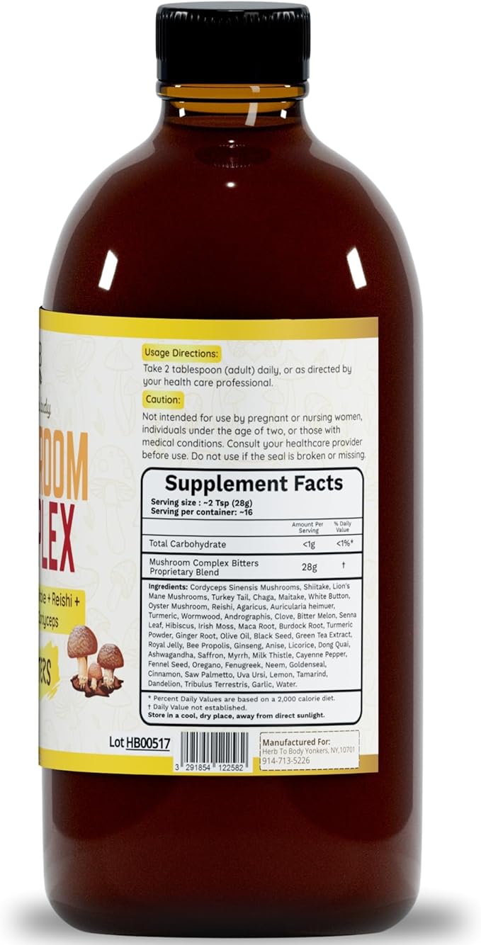 Herb to Body Mushroom Bitters Liquid Herbal Mushroom Blend - Non-GMO Gluten-Free &amp Vegan Perfect for Culinary Creations &amp Herbal Blends Wildcrafted 16 fl oz
