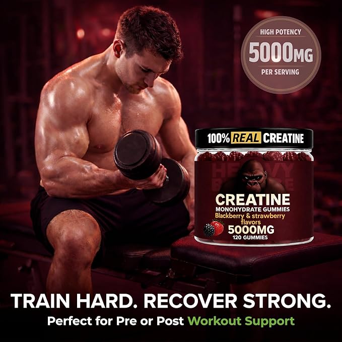 Creatine Monohydrate Gummies 5g Sugar Free Creatine with Vitamin B12 and L-Taurine | Muscle Growth for Men and Women | Low Calorie Formula 120 Gummies for 30 Servings Mixed Berry
