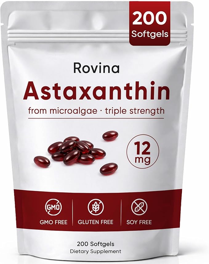 Rovina Astaxanthin Astaxanthin 12mg Antioxidant Supplement for Daily Wellness Immune Eye &amp Skin Support Non-GMO Gluten Free - 200 Softgels (1)