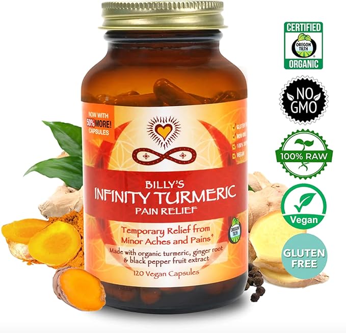 Infinity Turmeric Capsules High Potency Curcumin Supplement USDA Certified Organic Supplement with Black Pepper and Ginger Raw Vegan Gluten Free