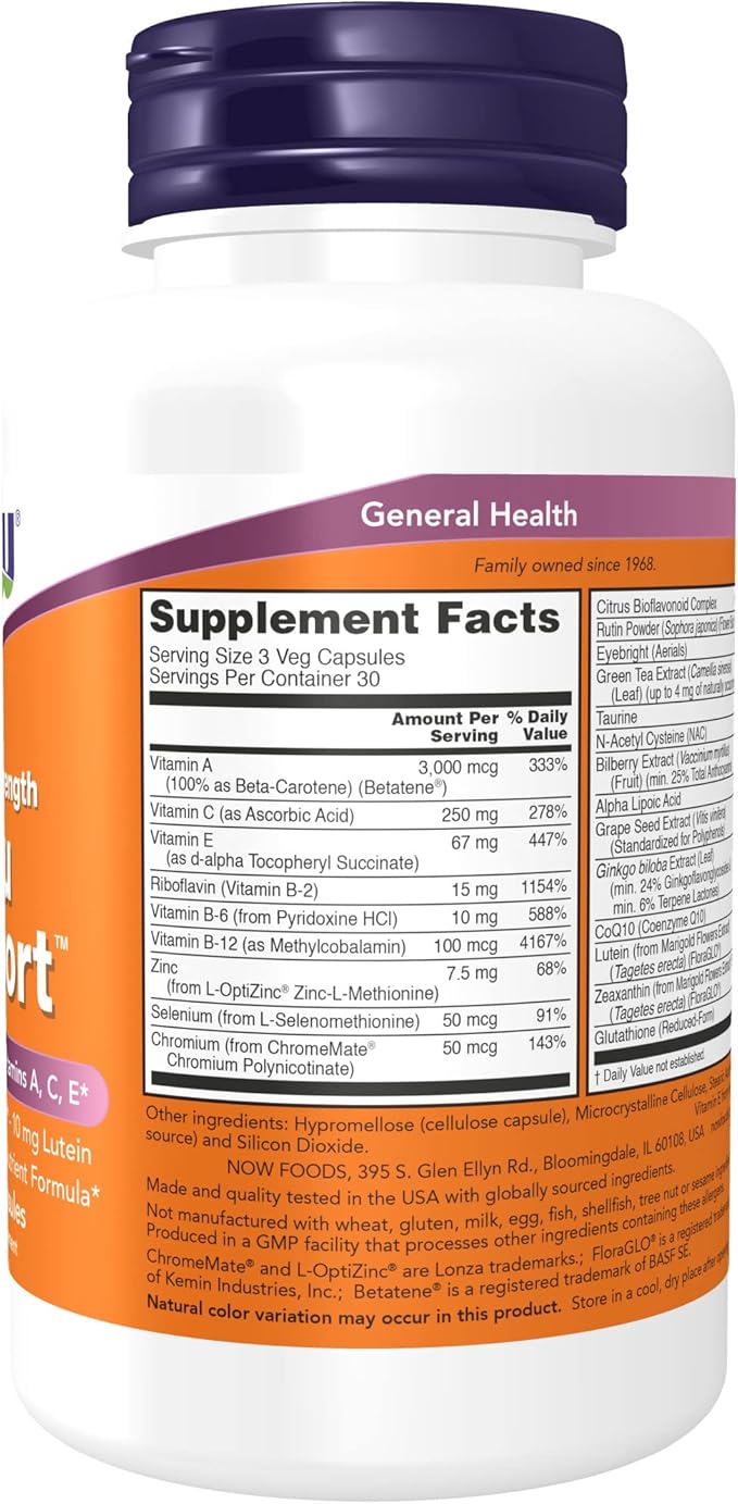 NOW Supplements Ocu Support™with FloraGLO® Lutein Plus Vitamins A C and E 90 Veg Capsules (Pack of 3)