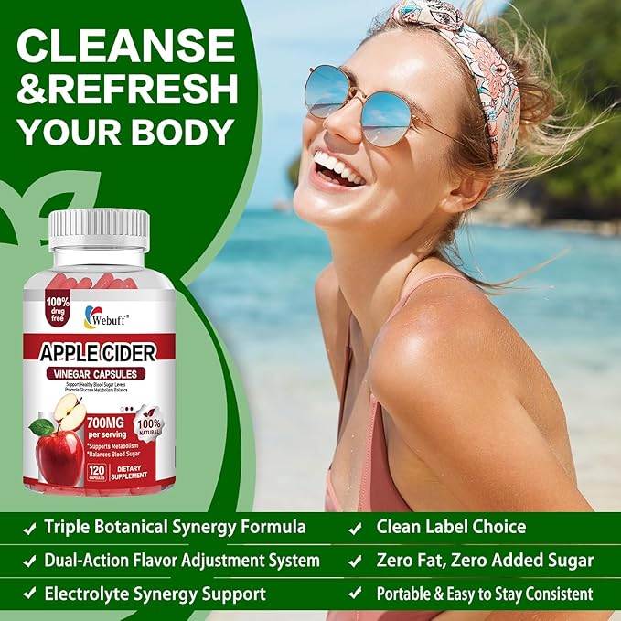 Apple Cider Vinegar Capsules 700mg — 120 Count | Extra Strength ACV with The Mother | Supports Weight Management Digestion Metabolism &amp Immune | Vegan Non-GMO Gluten-Free (Pack of 2)
